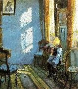 Anna Ancher solskin i den bla stue, helga ancher hakler ibedstemoderens stue USA oil painting artist